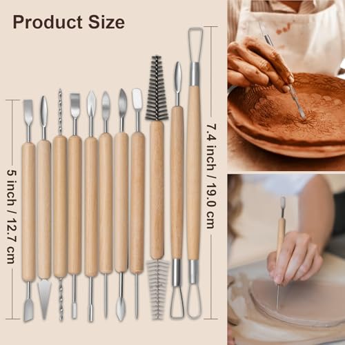 Amrules Clay Tools Kit, 43 PCS Pottery Tools, Practical Polymer Clay Sculpting Tools Kit, Air Dry Clay Tools Set for Beginner, Adults, Pottery Craft, Carving, Drawing, Molding, Modeling, Shaping - color: Lightyellow-43Pcs