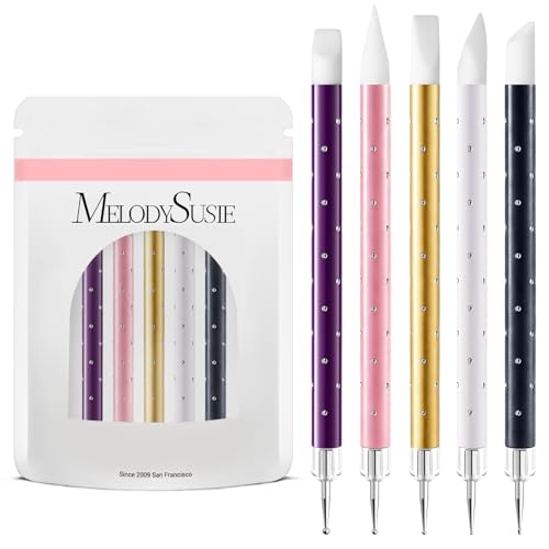 MelodySusie 5Pcs Nail Art Sculpture Pen with Dual Acrylic Nail Dotting Pen Brushes for Resin Nail Art Tools for Dotting Design Nail Foil Carving Drawing Effect Shaping Drawing Nail Tools - color: Purple, Pink, White, Gold, Black, size: 5
