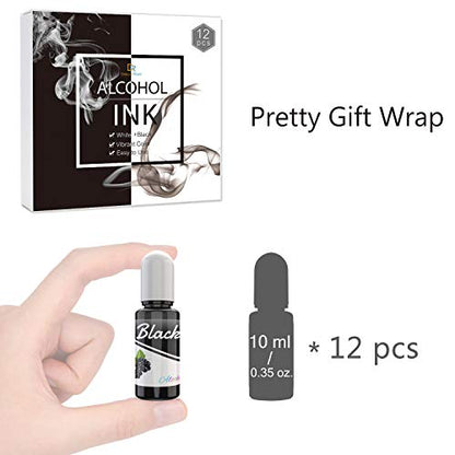 White & Black Alcohol Ink Set - 4 Ounce White and Black Alcohol-Based Inks for Adult Hobby, Resin Petri Dish Making, Epoxy Resin Crafts, Yupo Paper - Alcohol Paint Color Dye for Resin Art, Tumbler
