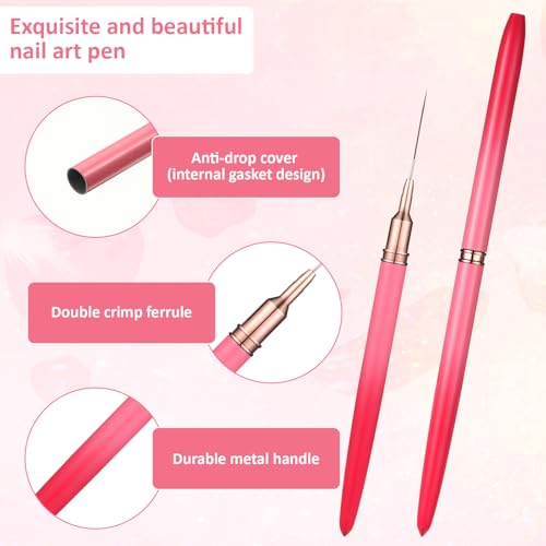 5 Pcs Metallic Nail Art Brushes Set, Nail Liner Brushes Painting Art Design Nails Arts Brush for Gel Polish for Long Lines, Thin Details, Fine Drawing Sizes 5 8 13 20 25 mm