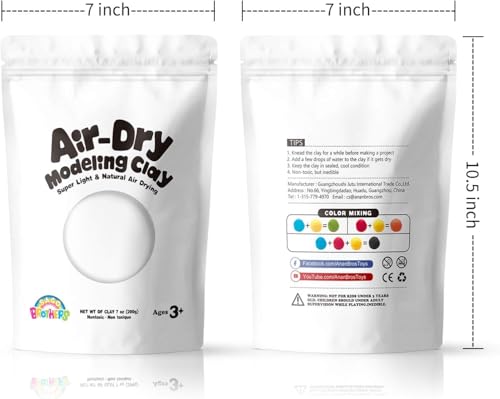 Sago Brothers White Air Dry Clay, 7oz Modeling Clay for Kids, Super Soft and Ultra Light Molding Clay for Children, Refill White Clay for Kids Age 3-12, Kids Gifts for Girls Boys, Kids Toys Crafts Kit | Super soft and ultra light molding clay for children