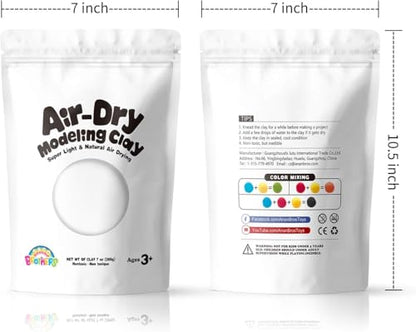 Sago Brothers White Air Dry Clay, 7oz Modeling Clay for Kids, Super Soft and Ultra Light Molding Clay for Children, Refill White Clay for Kids Age 3-12, Kids Gifts for Girls Boys, Kids Toys Crafts Kit | Super soft and ultra light molding clay for children