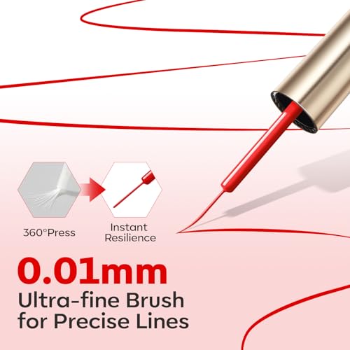 modelones Red French Tip Liner Gel Polish, 15 ML Bright Apple Red Valentine's Day Nail Art Paint Swirl with Ultra Fine Line Brush Soak Off U V DIY Home Salon Professional Manicure Gift for Women - color: Apple Red Liner
