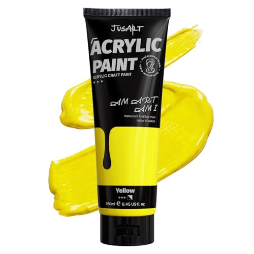 JusArt Yellow Acrylic Paint, 8.45oz/250ml Large Tube, Heavy Body Rich Pigment, Non-Toxic, Non-Fading Craft Paint for Canvas Wood Metal Fabric Ceramics, Art Supplies for Adults Artists Beginner - color: Yellow