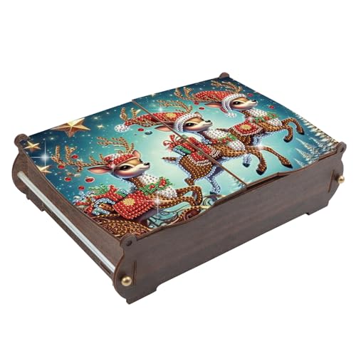 MVVMTOP Diamond Painting Kit Wooden Storage Box, Reindeer DIY Special Shaped Diamond Flip Cover Wooden Money Box, Handmade Art Desktop Decorations Birthday Gifts for Friends - color: Reindeer