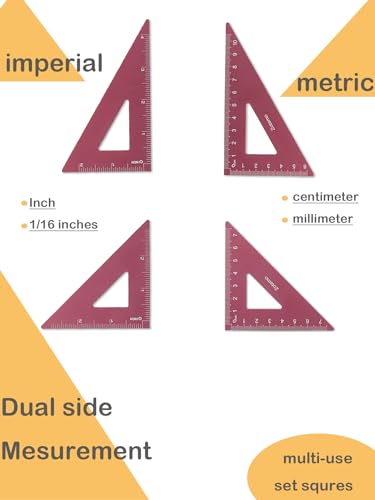 Metal Geometry Set, 5-piece Aluminum Ruler, Math Drafting Ruler Kit Includes Protractor, Triangle Rulers, Straight Rulers-Math Measurement Tools for School and Office Supplies (Plum Red) - color: Red