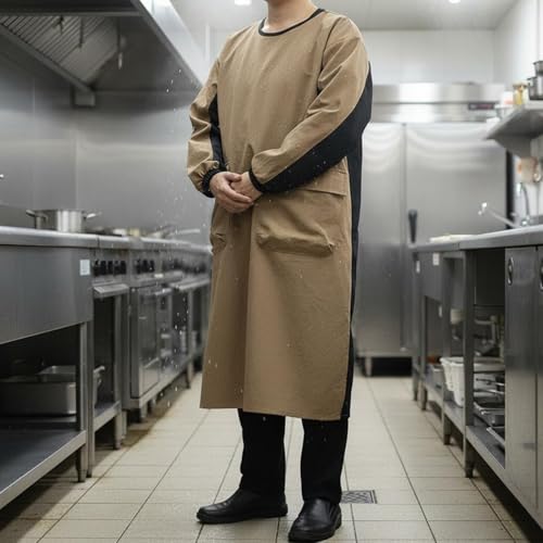 Long Sleeves Smock Water Resistant Waterproof Work Gown Large Pockets Full Coverage Apron for Baristas, Hairdressers - color: Green