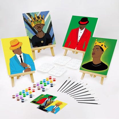 VOCHIC 4 Pack Sip and Paint Kit, Pre Drawn Canvas for Painting for Adults Canvas with Pictures to Paint Art Party Supplies Set Date Night Games Gift Favor (Gentlemen Afro King 8 x 10 in) - size: 8x10, style: style 7