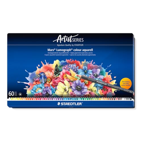 STAEDTLER Mars Lumograph Color Aquarell Colored Watercolor Pencils, 60 Pack - style: Tin of 60