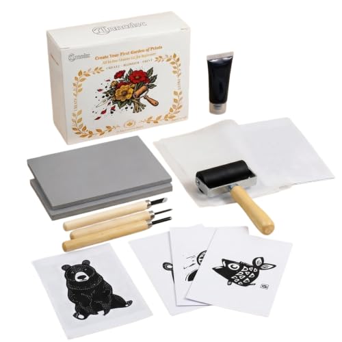 Lnncdsc Linocut Kit with Soft Linoleum Blocks and Carving Tools for Printmaking | Includes easy-carve linoleum blocks and multi-size carving cutters; complete printmaking supplies for beginners, artists