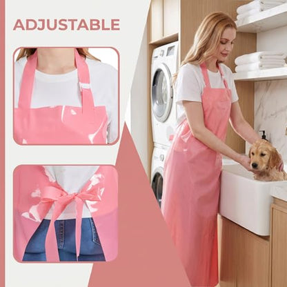 Nanxson TPU Waterproof Apron Lightweight Work Apron with Adjustable Buckle | Liquid Resistant,Neck buckle design,Easy to clean,Unisex,Butcher Apron for Dishwashing Grooming,Halloween - color: Pink