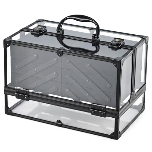 FRENESSA Portable Makeup Case Cosmetics Display Cases Toiletry Organizer Box Transparent Acrylic Artists Train Case with 6 Trays Travel Makeup Tools Storage for Vanity Counter Dresser Organizer Black - color: Black 6 Trays