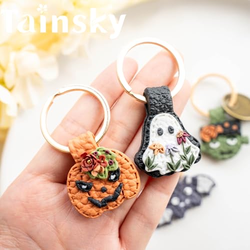 Tainsky Halloween Shapes Keychain Polymer Clay Cutter, 10 Shapes Fall Polymer Clay Keychain Cutters (A) - color: Keychain-A