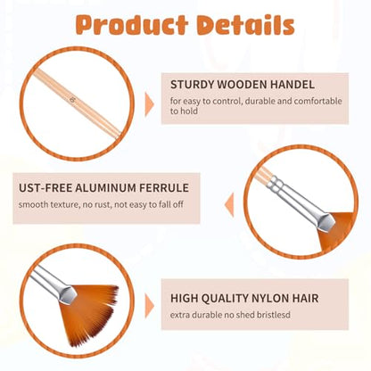 5 Pcs Fan Brush for Painting, Artist Fan Paint Brushes Set Anti-Shedding Acrylic Paint Brushes Long Wood Handle Painting Brush for Acrylic Oil Watercolor Gouche