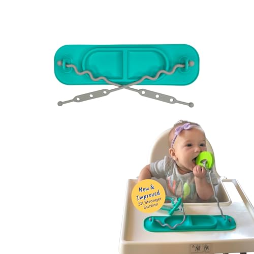 BUSY BABY Silicone Mini Mat - NEW and Improved Suction Cups, 2 Straps to Secure Baby Essentials, Self Feeding, Baby Led Weaning, Travel Wet Bag Included (Spearmint Mini) - color: Spearmint Mini
