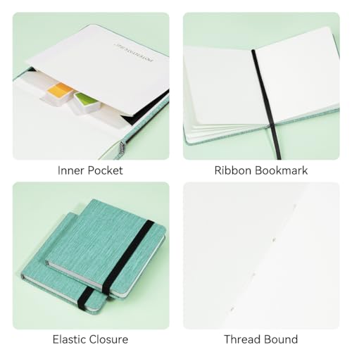 Lightwish Square Watercolor Journal,2 Pack Total 48 Sheets,100% Cotton,300gsm/140lb,Acid-Free,Cold Press Watecolor Paper Sketchbook for Artists Adults Students,4.7 * 4.7 Inches - color: Green