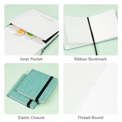 Lightwish Square Watercolor Journal,2 Pack Total 48 Sheets,100% Cotton,300gsm/140lb,Acid-Free,Cold Press Watecolor Paper Sketchbook for Artists Adults Students,4.7 * 4.7 Inches - color: Green