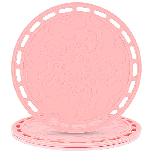 Silicone Trivet Mat - Big Round Silicon Coaster for Hot Dishes and Pots, Countertops, Tables, Pot Holders, Spoon Rest Place Mats - Set of 3 - Pink - color: K: Pink