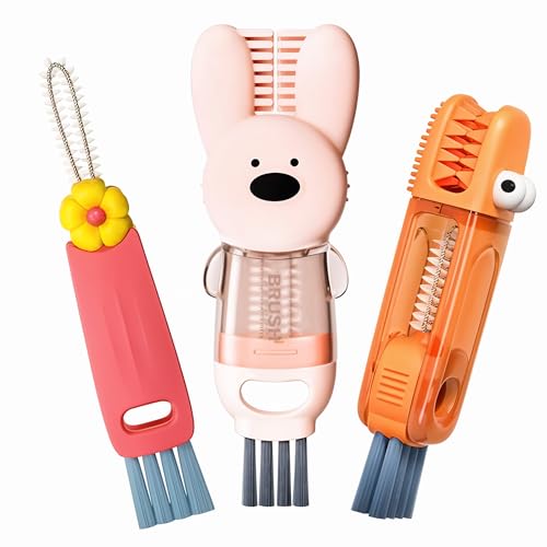 Cup Lid Cleaning Brush, 3 in 1 Cup Cleaner Brush New Multifunctional Lid Cleaner Lid Brush Cleaning Tool Multipurpose Bottle Gap Cleaner Brush Red - color: Red