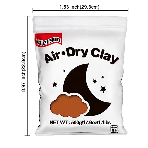 ifergoo Brown Air Dry Clay - Moldable Cosplay, DIY Creative Modeling Clay for School Arts & Craft Project, Fake Bake, Slime Supplies, Super Light Magic Foam Molding Clay, Soft, No-Sticky, 1.1LBS/500G - color: Brown/500g