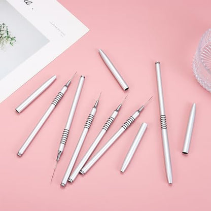 6Pcs Nail Art Liner Brushes Set, Fine Drawing Painting Details Design Striping Brush With Gel Polish Acrylic Handle Gifts Manicure Tools DIY Sizes 5/7/9/11/15/25mm, Silver - color: Sliver