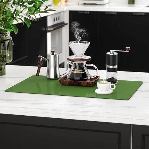 2-Pack Extra Thick Silicone Counter Mats - 24”x16” Large Heat Resistant Kitchen Countertop Protector, Non-Slip Hot Pad Trivet for Air Fryer, Hot Pots & Pans, Coffee Maker(Green) - color: Green