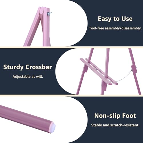 NianFeng Wooden Easel Stand for Sign, Easel Display Stand Floor for Wedding Sign with Adjustable Tray, 63-Inch, Tripod A-Frame Poster Light Duty, Welcome, Art Show & Baby Shower (Pink) - color: Pink