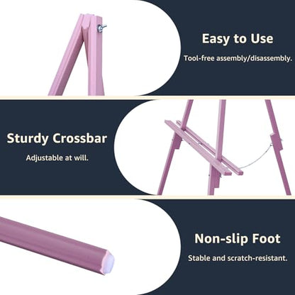 NianFeng Wooden Easel Stand for Sign, Easel Display Stand Floor for Wedding Sign with Adjustable Tray, 63-Inch, Tripod A-Frame Poster Light Duty, Welcome, Art Show & Baby Shower (Pink) - color: Pink