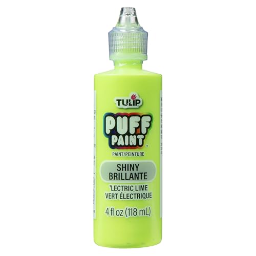 Tulip Puff Fabric Paint , Permanent Craft Paint for Clothes, DIY Projects, Notoxic, 4 fl oz, Shiny 'Lectric Lime - color: SHINY LECTRIC LIME, size: 4 Fl Oz (Pack of 1)