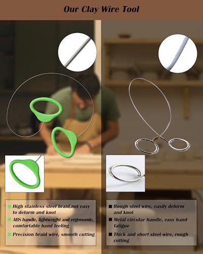 Pottery Wire Tool, Clay Cutting Wire, Green Handle Standard Pottery Wire Cutter, Pottery Wire Cut Off Tool for Pottery and Clay Artists - color: Green