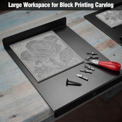 ElaraBerry 14.5" x 12.5" Extra Large Bench Hook Metal Inking Plate for Block Linoleum Printmaking Supplies Printing Carving Printmaking Tool, Heavy Duty Metal with Screw Studio Grade