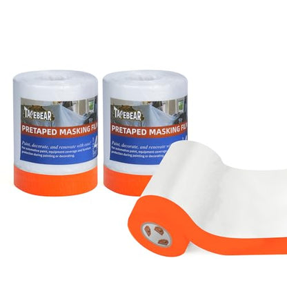 TAPEBEAR Pre-Taped Masking Film, 22" x 30Yards x 3Roll Plastic Sheeting Cover for Painting, Tape and Drape, Painters Masking Tape Film Plastic Drop Cloths for Auto, Appliance and Furniture - size: 3Refills/550mm x 27m