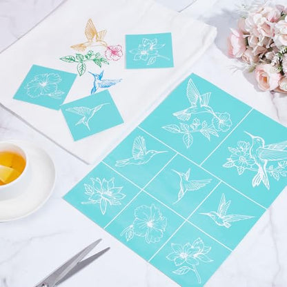 2 Sheets Hummingbird Silkscreen Stencil, Bird Flower Painting Stencils Templates Reusable Self-Adhesive Silk Screen Printing for Wall Border Wood Fabric Home Craft Decor - style: Hummingbird