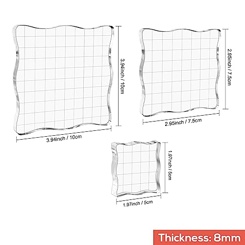 Briartw Clear Acrylic Stamp Block Kit With Grid Lines,3 Pieces Acrylic Stamp Block Clear Stamping Tools Set with Grid Lines for Scrapbooking Crafts Card Making,scalloped Edges for Comfortable Gripping - color: 3 Pcs Square Scalloped Edge