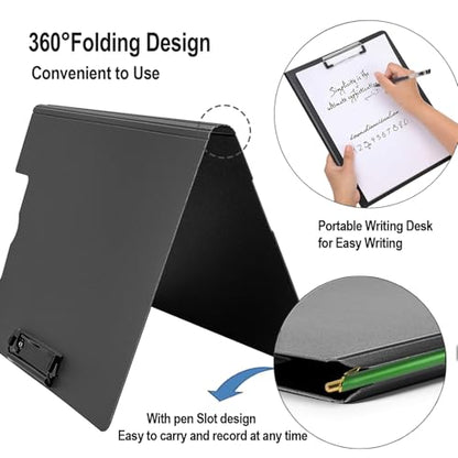 Clipboard Folder, A4 Foldable Clipboards, Office Clipboard Folder with Double Clips Metal Clip, 360 Degree Foldable Storage Clipboards for Office, School or Medical Field, Black - style: 1Pack- Black