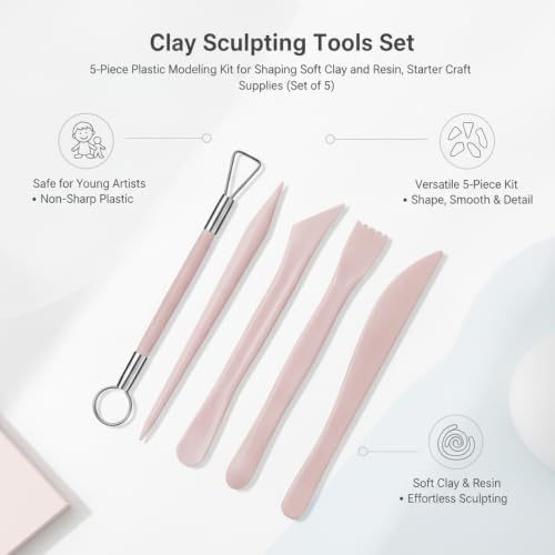 Clay Sculpting Tools Set, 5-Piece Plastic Modeling Kit for Shaping Soft Clay and Resin, Starter Craft Supplies (Set of 5)