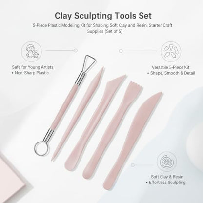 Clay Sculpting Tools Set, 5-Piece Plastic Modeling Kit for Shaping Soft Clay and Resin, Starter Craft Supplies (Set of 5)