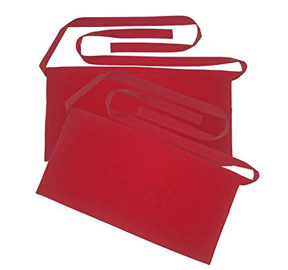 Resist water 3 big Pockets Waist Server Apron Kitchen Restaurant Unisex Half Aprons - color: Red
