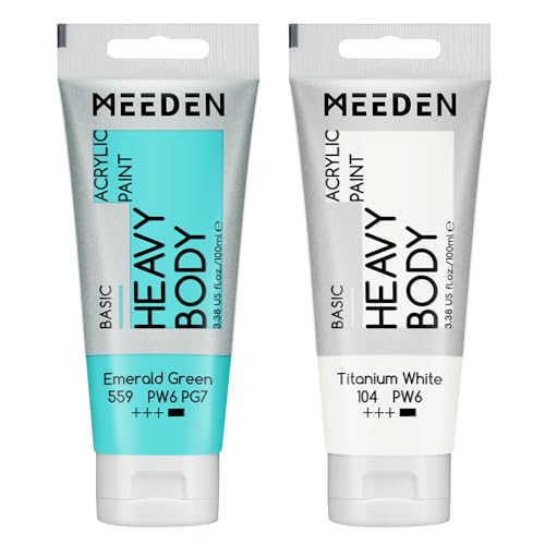 MEEDEN Acrylic Paint Emerald Green: Bundled with Titanium White Color - 100ml/3.38oz x 2 Bulk Heavy Body Acrylic Paint Tube for Art Craft Painting - color: Emerald Green, size: 2 Tubes