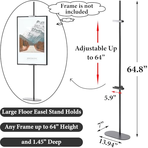 Easel Stand for Sign, Adjustable Display Stands for Frames up to 64", Black Metal Floor Easels for Painting, Picture Frame Holder Easel for Art Signs Photos, Iron Easel with Base for Home Events