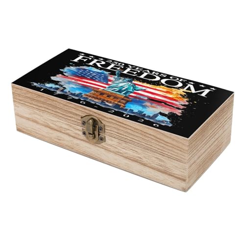 250 Years Of Freedom Statue Of Liberty American Flag 1776 2026 Jewelry Box Wooden Rustic Multi-Purpose Organizer with Front Clasp for Jewelry, Crafts, Accessories & Small Items - color: style-9