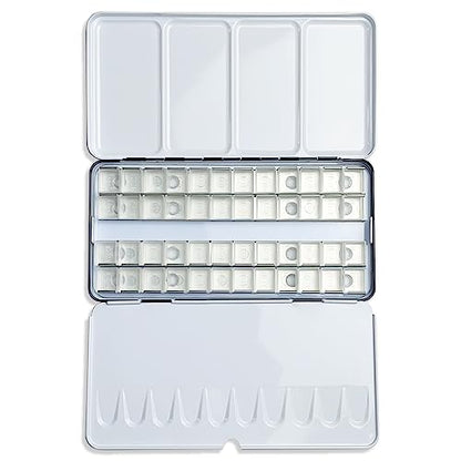FCLUB Watercolor Palette, 48 Wells and 3 Mixing Areas - Empty Half Pans Watercolor Palette with Lid, Folding Paint Tray - style: Tin with 48 Transparent Half Pans