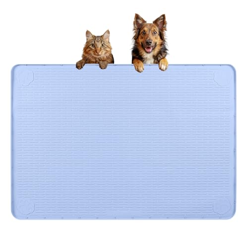 Dog Food Mat 34''x22'' Extra Large Dog Mat for Food and Water, Blue | Silicone Dog Bowl Mat with Raised Edge, Waterproof Non-Slip Pet Feeding Mat for Floors, fit for Dog Cat Bowls - color: Blue, size: 34"L x 22"W