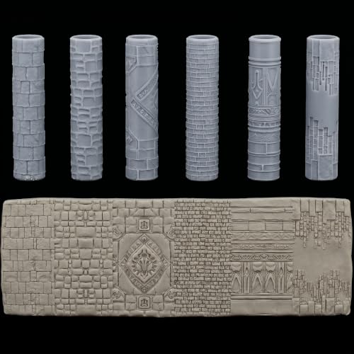 Premium 6-Piece Clay Texture Roller Set for Tabletop Terrain & Dioramas - Assorted Walls & Surfaces (Brick, Stone, Sci-Fi) - Sculpting Tools for Miniatures and Polymer Clay - color: Amr03 C