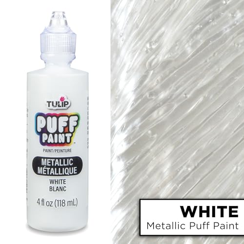 Tulip Puff Fabric Paint Metallic Finish , Permanent Craft Paint for Clothes, DIY Projects, Notoxic, 4 fl oz, Metallic White - color: METALLIC WHITE, size: 4 Fl Oz (Pack of 1)