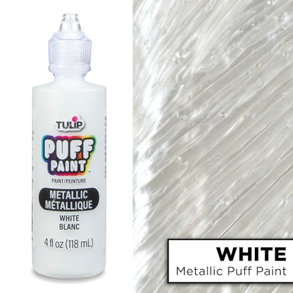 Tulip Puff Fabric Paint Metallic Finish , Permanent Craft Paint for Clothes, DIY Projects, Notoxic, 4 fl oz, Metallic White - color: METALLIC WHITE, size: 4 Fl Oz (Pack of 1)