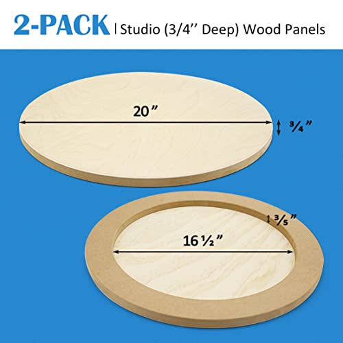 Falling in Art Unfinished Round Birch Wood Panels Kit for Painting, Wooden Canvas 2 Pack of 20 Studio 3/4" Deep, Cradle Boards for Pouring, Art, Crafts, Burning and More - size: 20' round 2 PACK