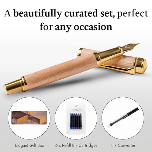 Ellington Pens Luxury Wood Fountain Pen Set – Extra Fine Nib - Includes 6 Ink Cartridges, Wooden Pen Gift Box, Ink Converter - Wood Pen For Writing, Calligraphy, Journaling, Drawing (Maple Harmony) - color: Maple Harmony, style: Extra Fine