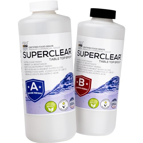 Superclear Table Top Epoxy Resin, Crystal Clear 1:1 Protective Coating for Tabletops, Bar Tops, Countertops, Anti-Yellowing UV Resistant, Made in the USA (64 OZ Without Kit) - size: 64 OZ Without Kit