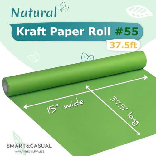 SMART&CASUAL 15" x 450" (37.5') Kraft Paper Roll for Art Craft Supplies Gift Wrapping Moving Packing Painting Drawing Paint Easel Poster Chart Paper (Medium Green, 15" W x 450" L (37.5')) - color: Medium Green, size: 15"W x 450"L ( 37.5' )